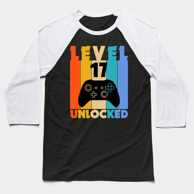 Level 17 Unlocked Funny Video Gamer Birthday Novelty T-Shirt Baseball T-Shirt by MekiBuzz Graphics